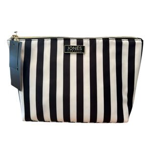Jones New York Black & White Striped Nylon Cosmetic Travel Bag NEW